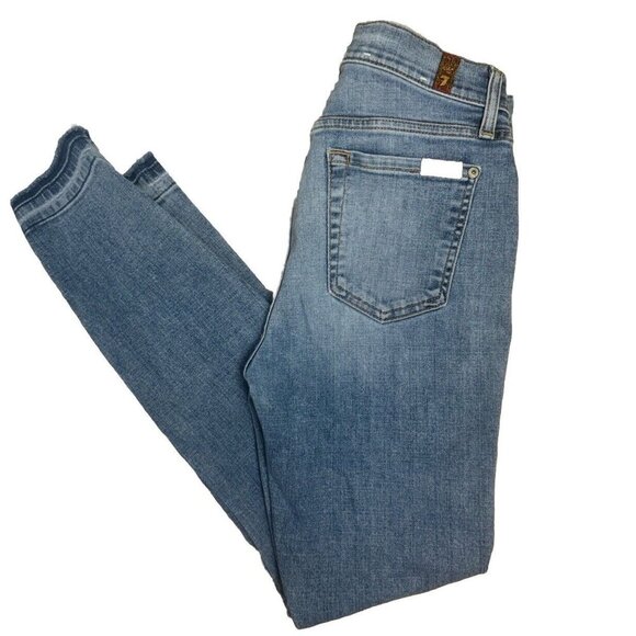 Seven 7 For All Mankind The Ankle Skinny Jeans Sz 25 Mid Rise Light Wash EUC - Picture 1 of 15